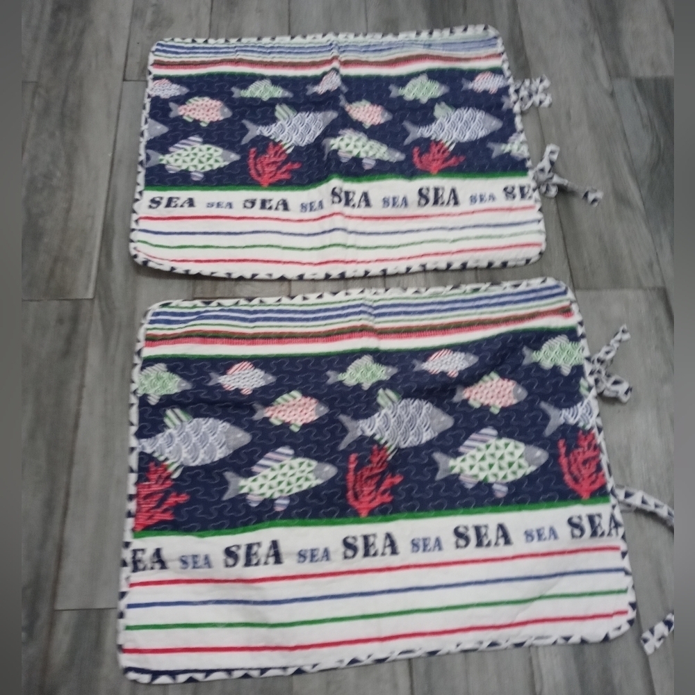 Boat House Pair of Quilted Nautical Coastal Theme 21x27 Pillow Shams
